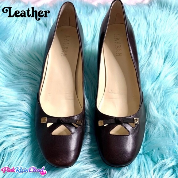 LRL Ralph Lauren 90s Brown LEATHER Bow Heels Women's 9 Classic Dress Shoes